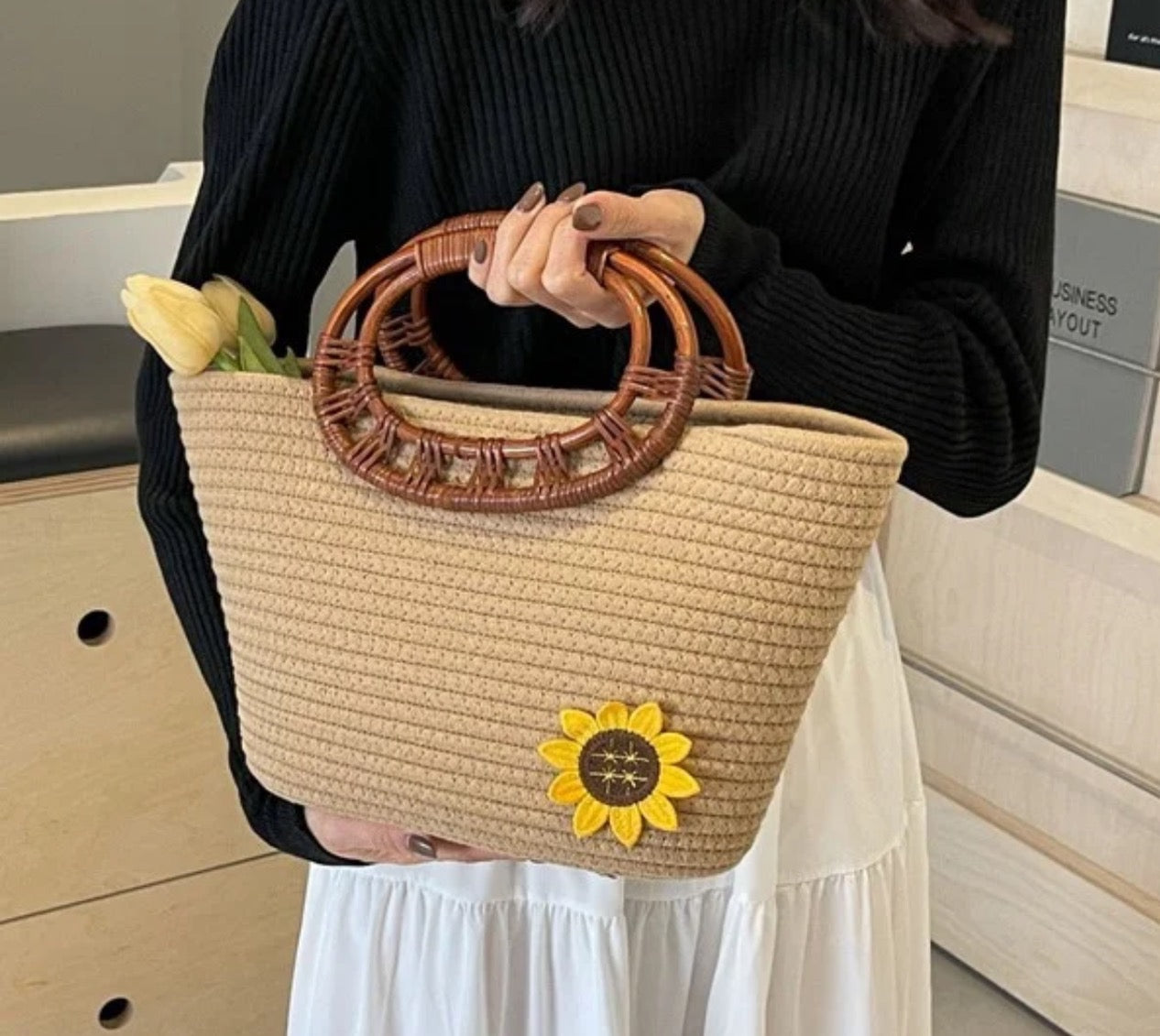 Pastoral style lazy and loose woven bag