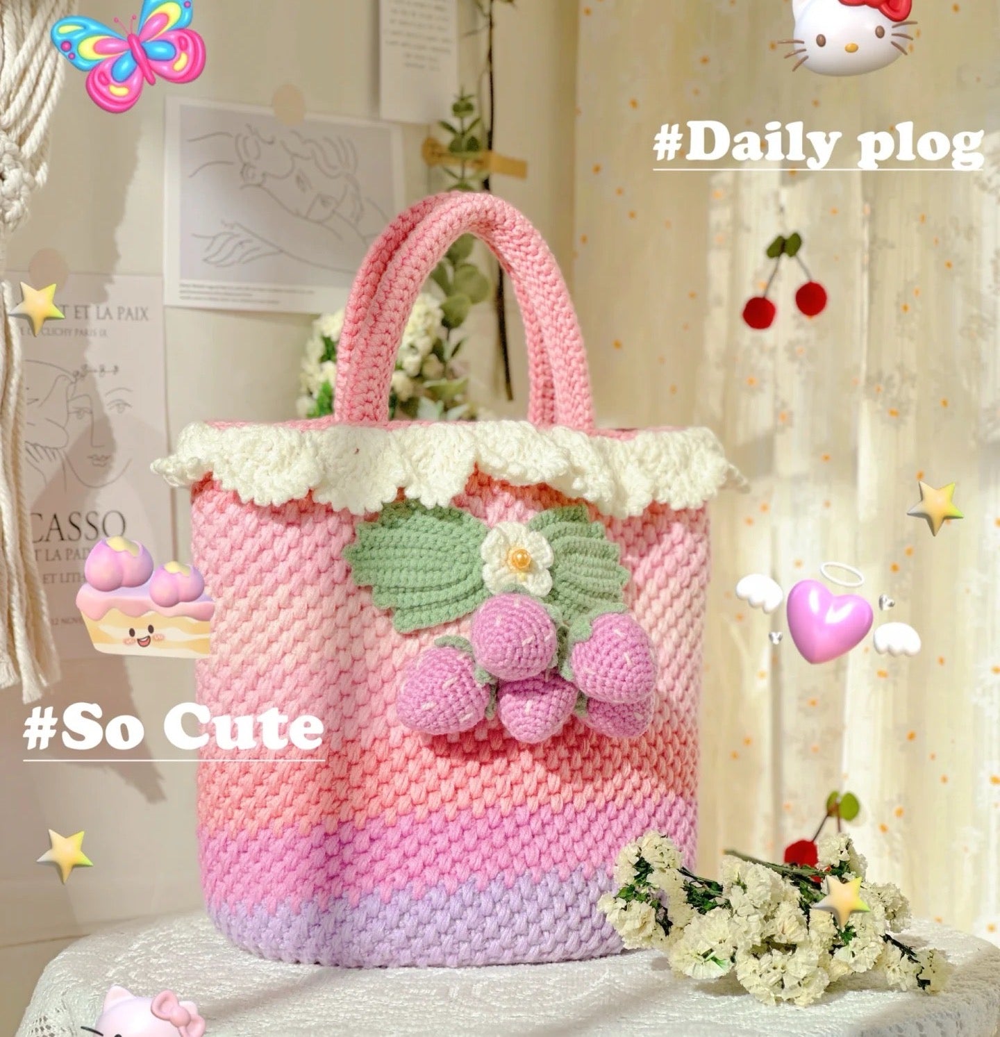 Strawberry Rainbow Tote Bag